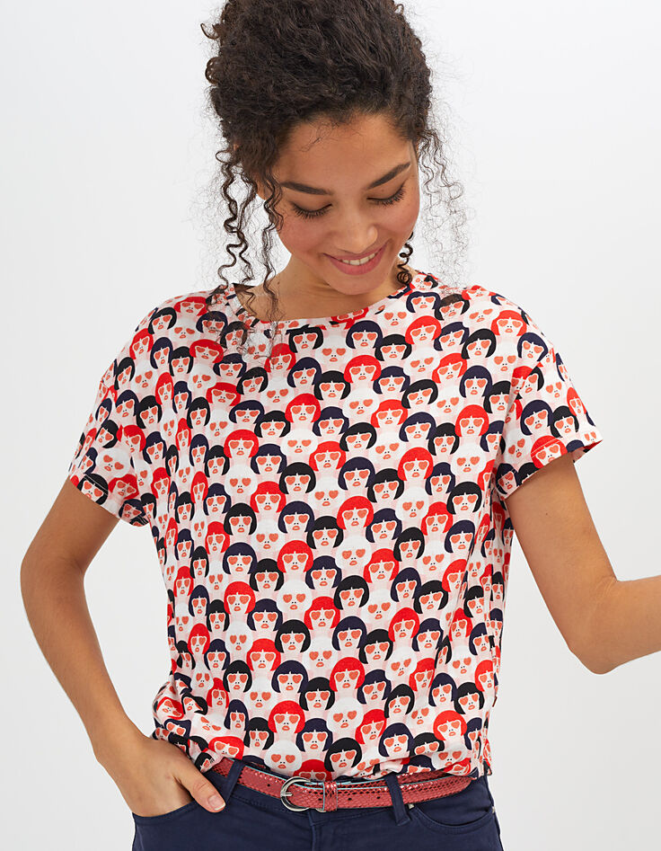Camiseta roja estampado caras I.Code-3