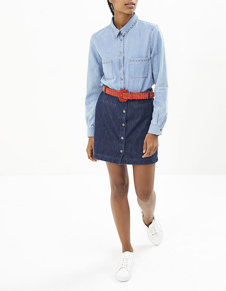 Ungebleichter Jeansrock mit Knöpfen und Nieten I.Code-6