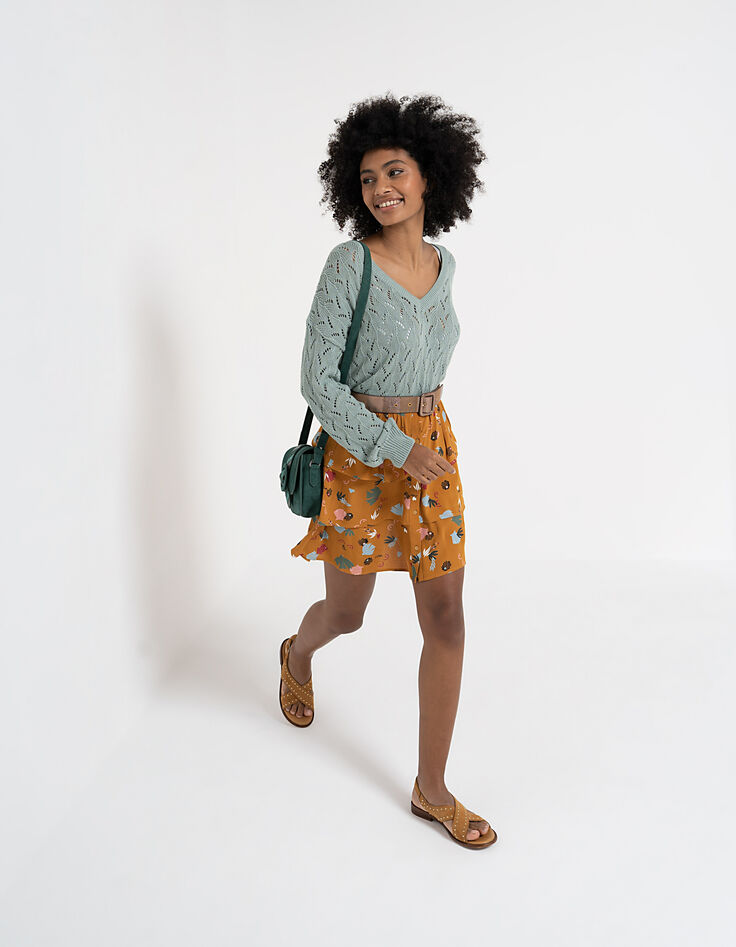 Pull light green tricot ajouré dos cache-cœur I.Code-7