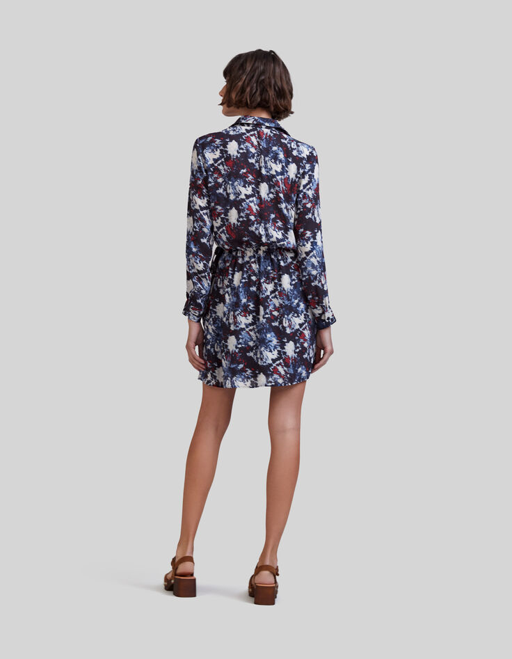 Marineblaues Recycling-Damenkleid mit Batikblumen-2