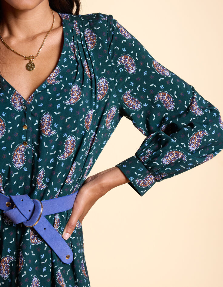 I.Code paisley print midnight green dress-5
