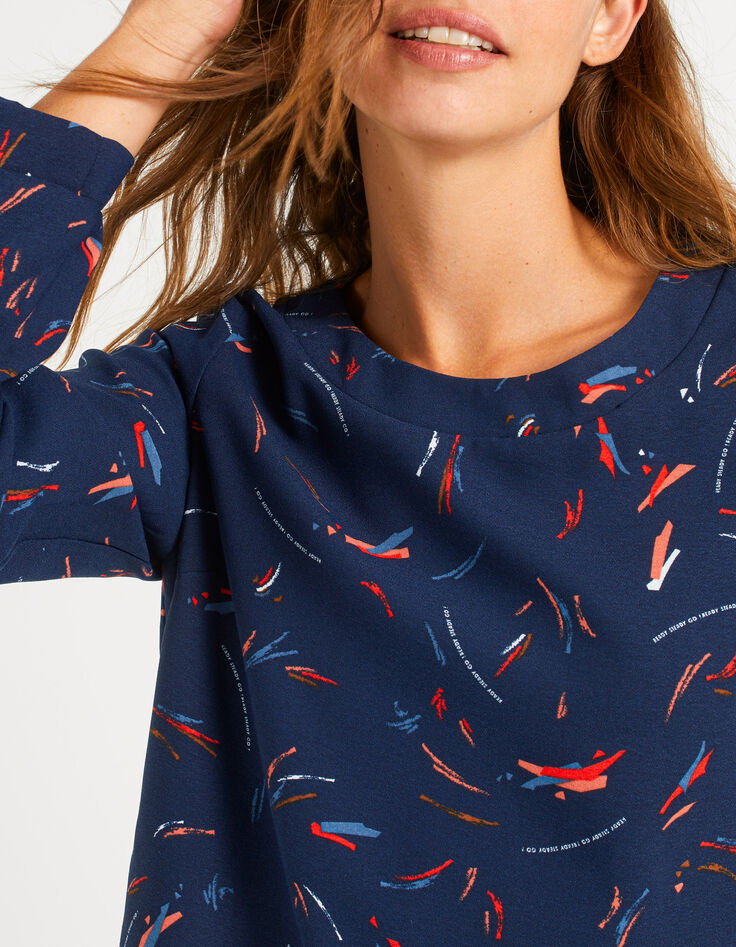 Blouse navy à imprimé crayonné arty I.Code-2