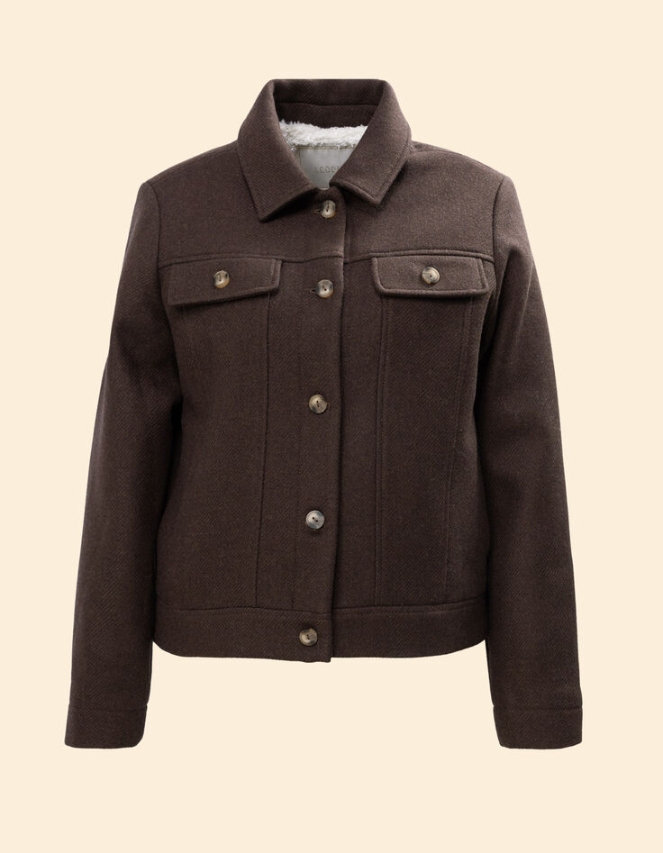 I.Code brown fur-lined woolcloth short coat-6