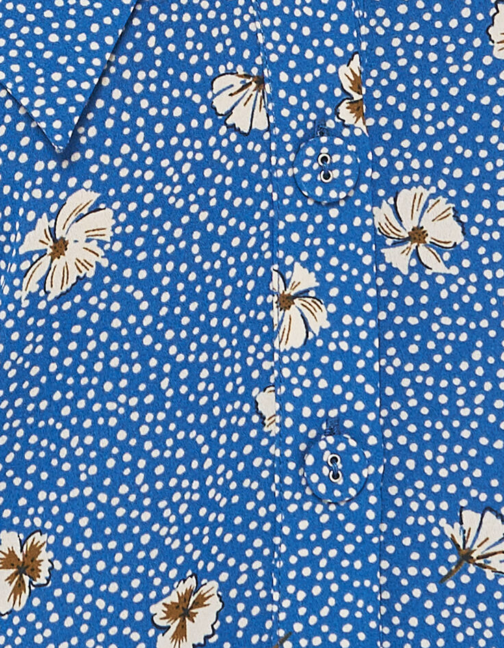 Robe chemise bleue plissée imprimé fleurs et pois I.Code-5