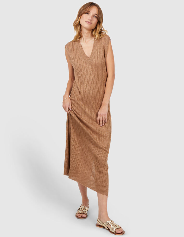 I.Code sand lurex cable knit long dress - I.CODE