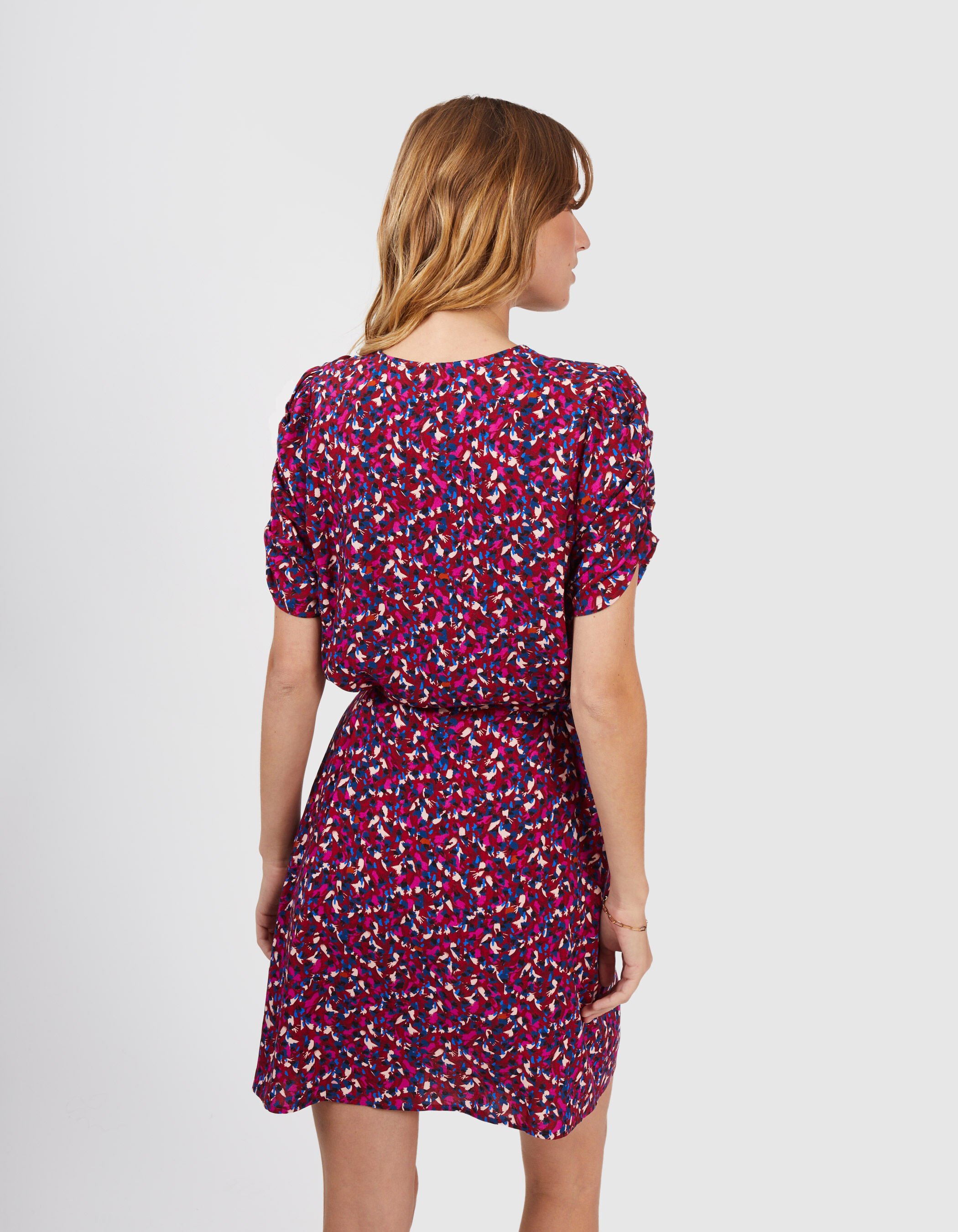 I.Code dark red tachist print dress
