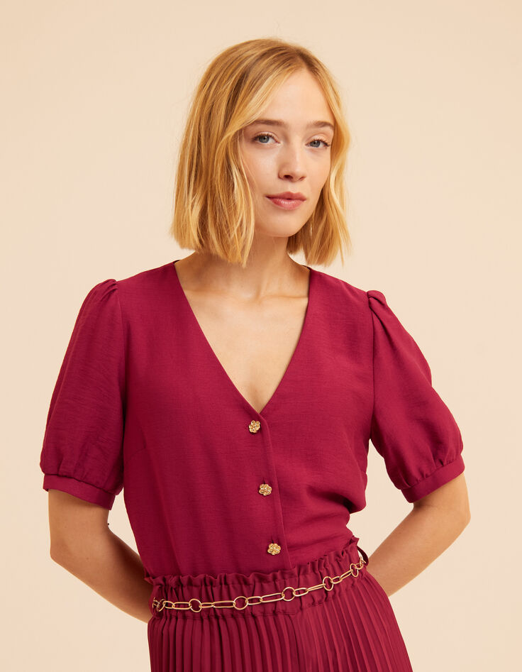 Top manches courtes rose boutons fleurs I.Code-3 Top manches courtes rose boutons fleurs I.Code-3