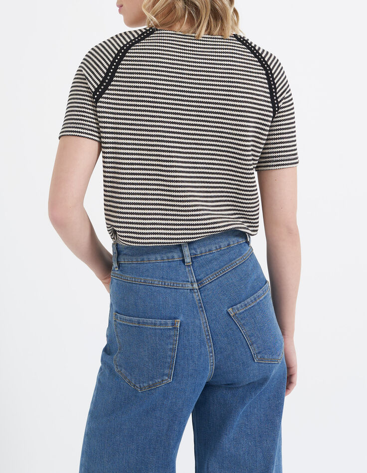 Tee-shirt noir et beige en maille rayée I.Code-2