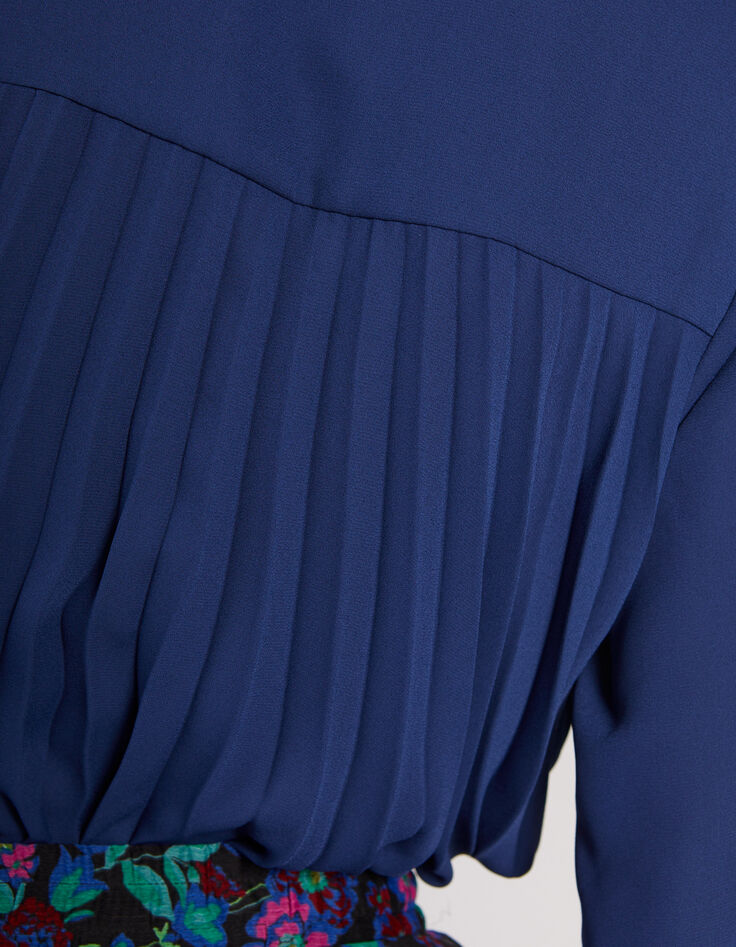 Indigoblaue, flie&szlig;ende Bluse mit plissiertem R&uuml;cken I.Code-5