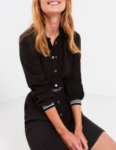 I.Code black seersucker press studded shirt dress