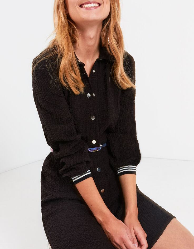 I.Code black seersucker press studded shirt dress-1