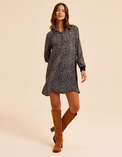 Robe noire imprimé cachemire plissé dos I.Code