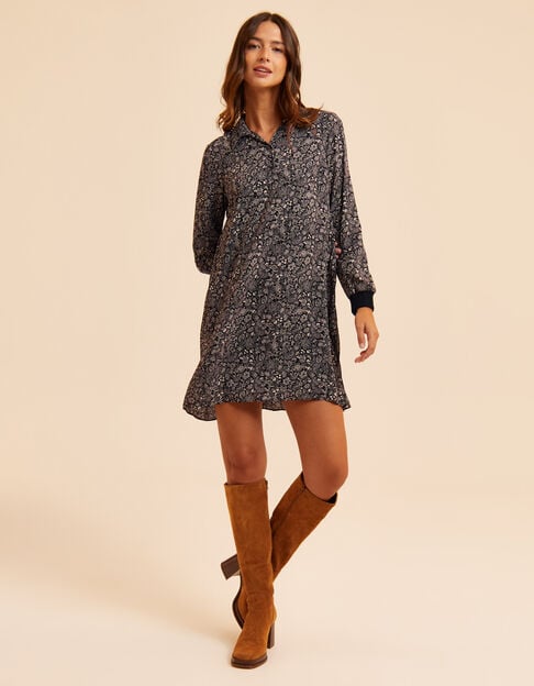 Robe noire imprimé cachemire plissé dos I.Code