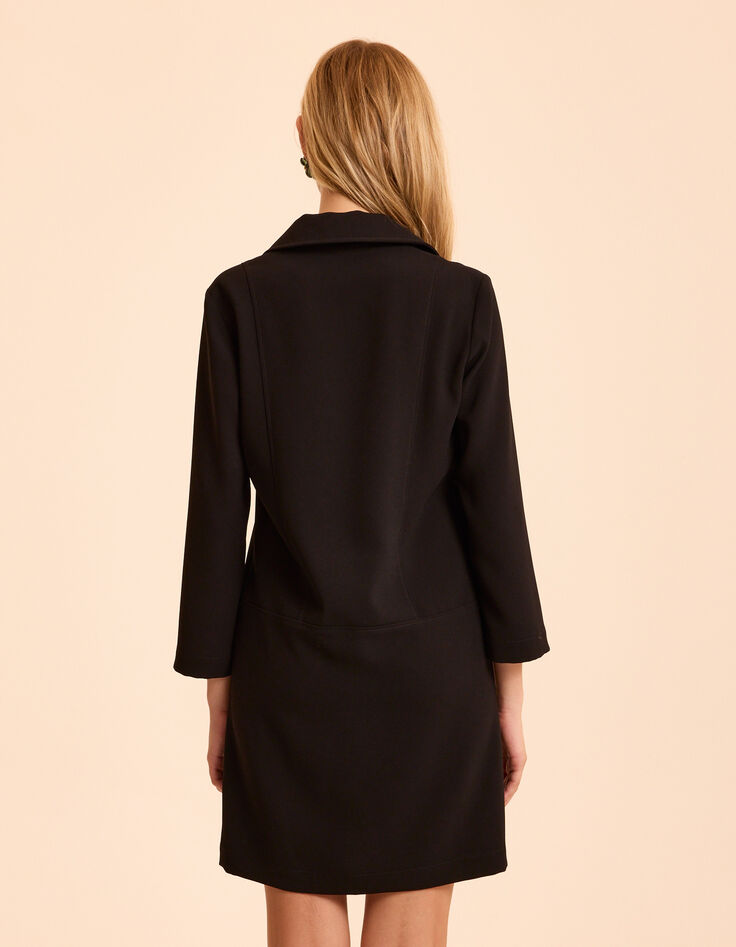 Schwarzes Langarmkleid Kentkragen I.Code-3