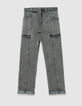 Graue Damen-Battlejeans mit 7/8-G&uuml;rtel S&eacute;l&egrave;ne-7