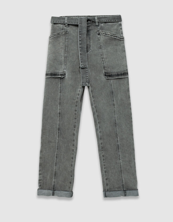 Graue Damen-Battlejeans mit 7/8-G&uuml;rtel S&eacute;l&egrave;ne-7