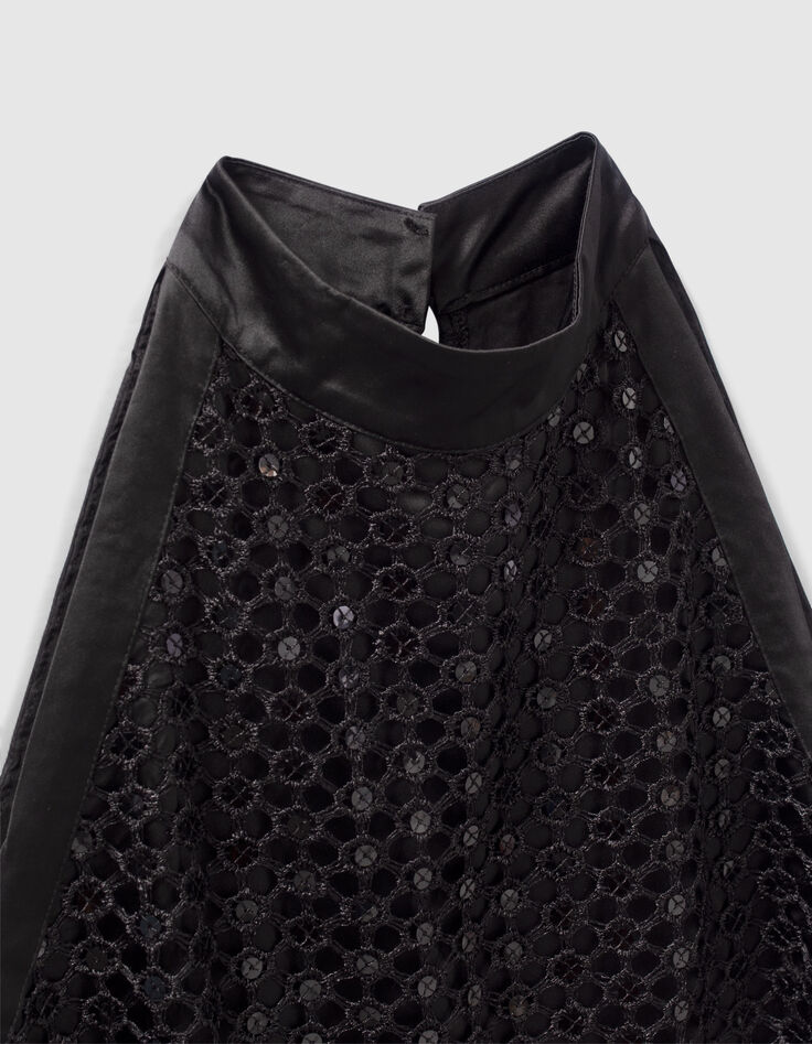 Schwarzes Damen-Midikleid mit Spitze amerikanische &Auml;rmel-6