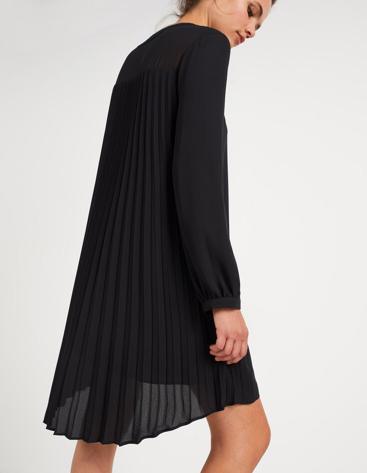 Vestido negro cuello cremallera espalda plisada I.Code-6
