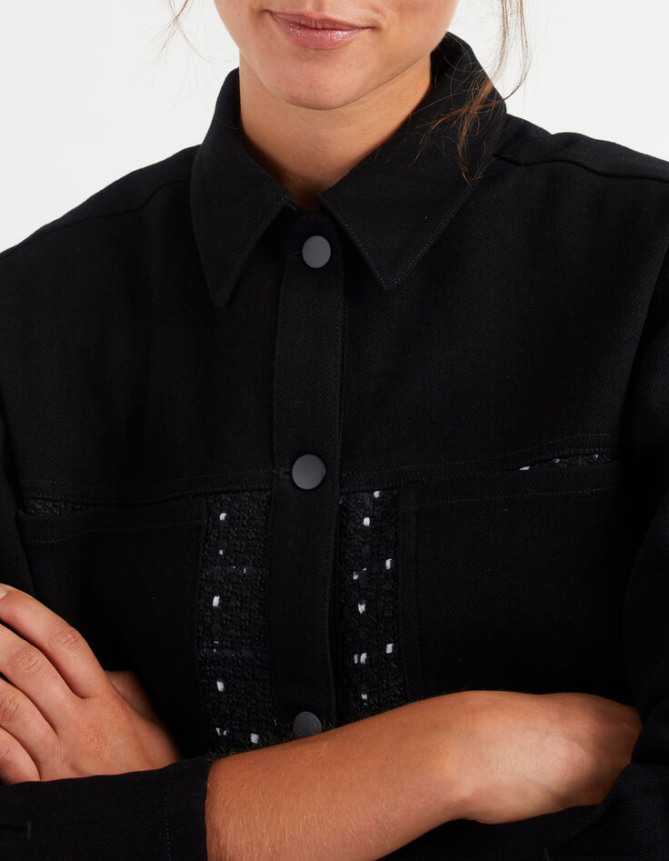 Veste noire bi matière jean et tweed I.Code-4