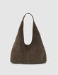 Khaki Hobo Veloursledertasche-2