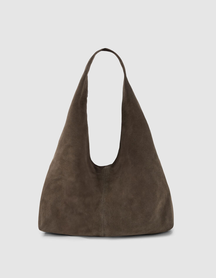 Khaki Hobo Veloursledertasche-2