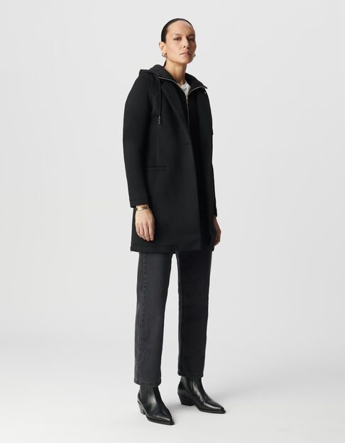 Manteau noir n&eacute;opr&egrave;ne capuche amovible Femme - IKKS
