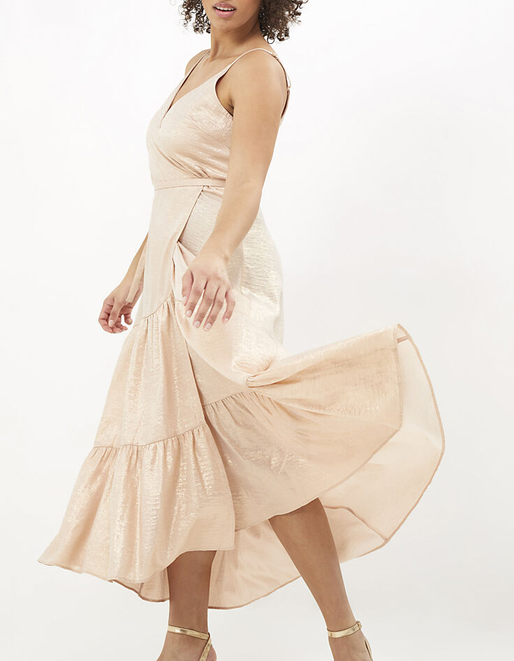 Hibiskusrosa, langes Kleid mit goldfarbenem Glitzer I.Code-2