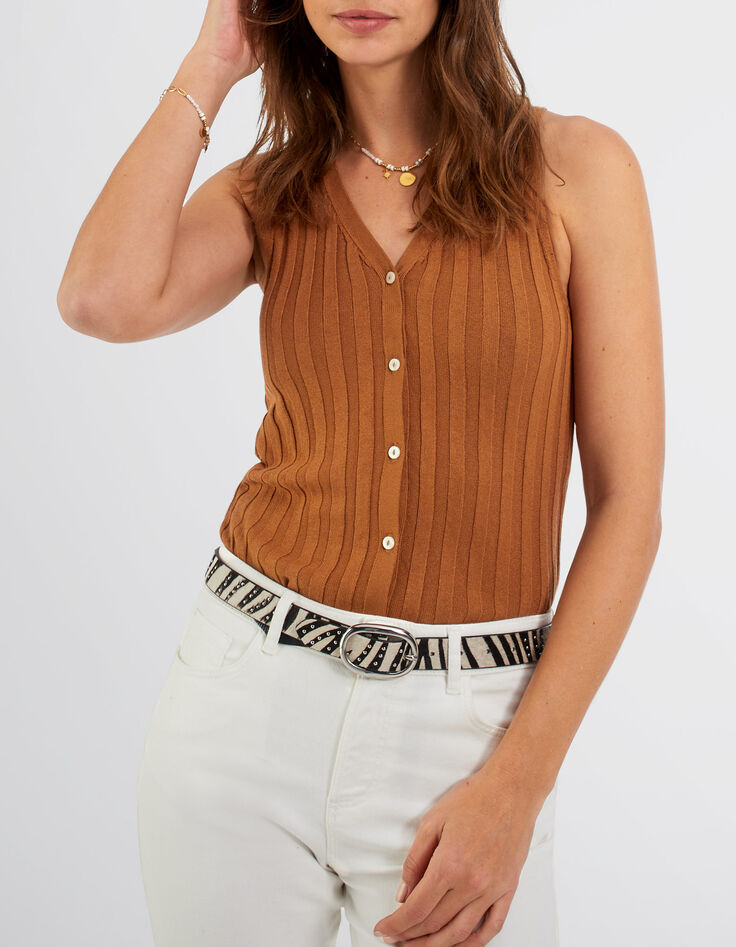 I.Code fawn ribbed knit sleeveless cardigan-2