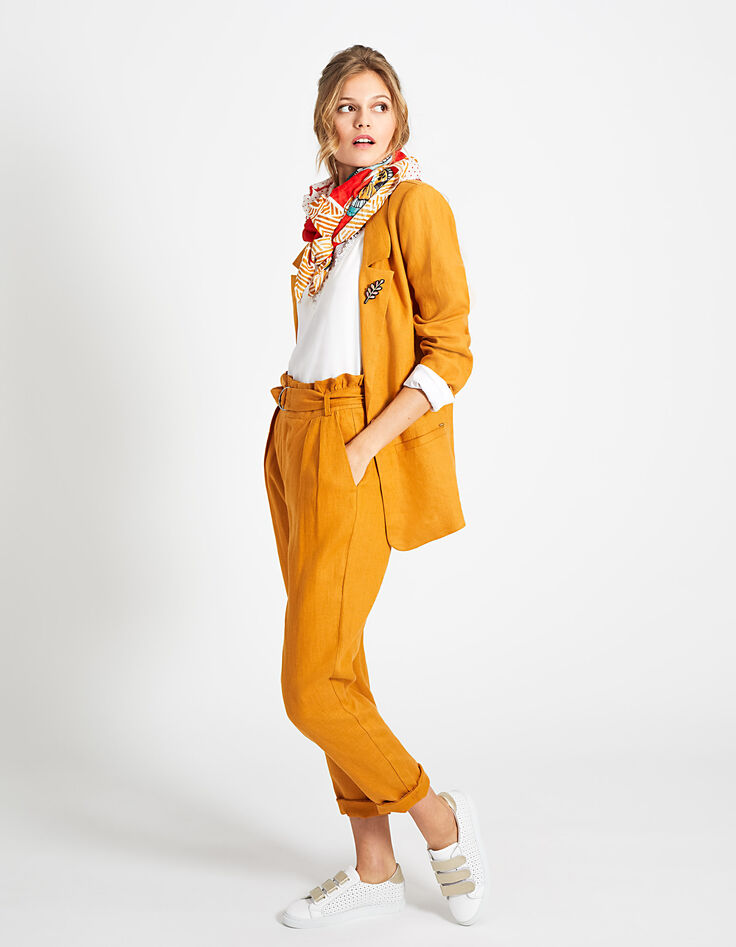 Veste curcuma en lin broche éclair I.Code-6