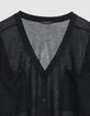 Black long-sleeved cardigan with knit pockets for women-7