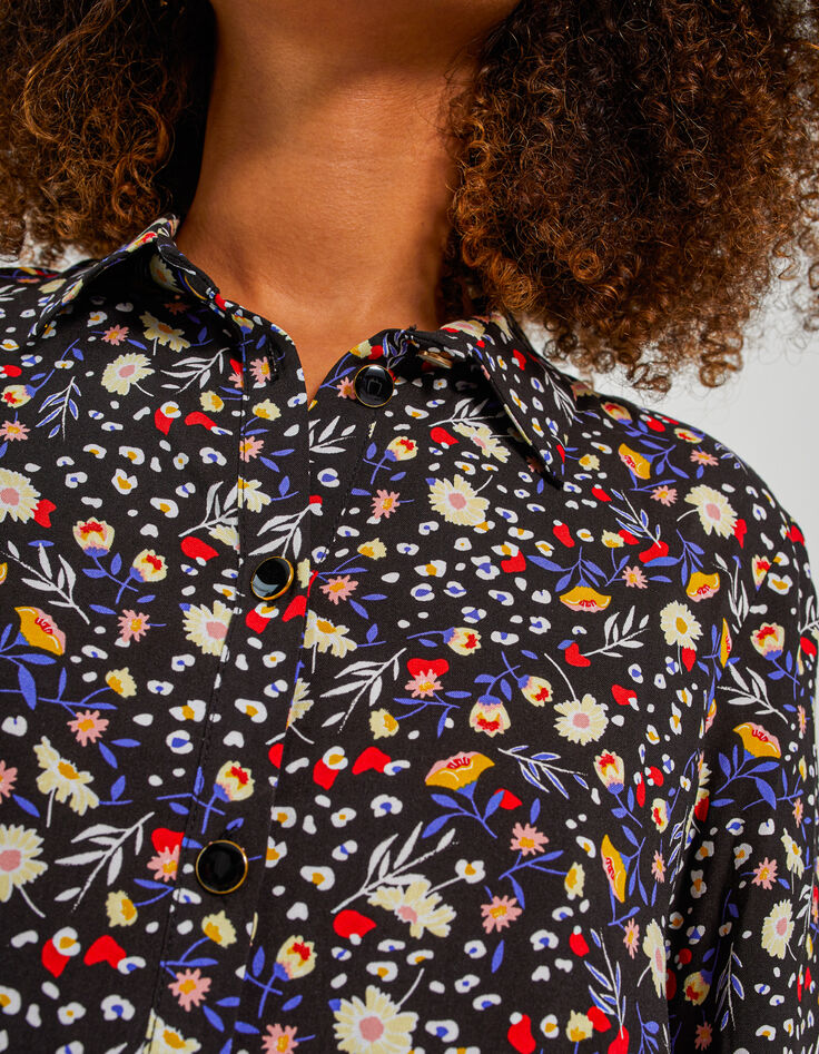 I.Code black shirt with colour floral leopard print-3