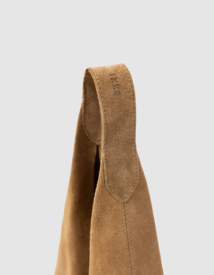 Camelbraune Hobo Veloursledertasche-5
