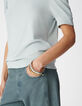 Blaues Pailletten-Rundhalsausschnitt-T-Shirt f&uuml;r Damen mit gerafften &Auml;rmeln-5