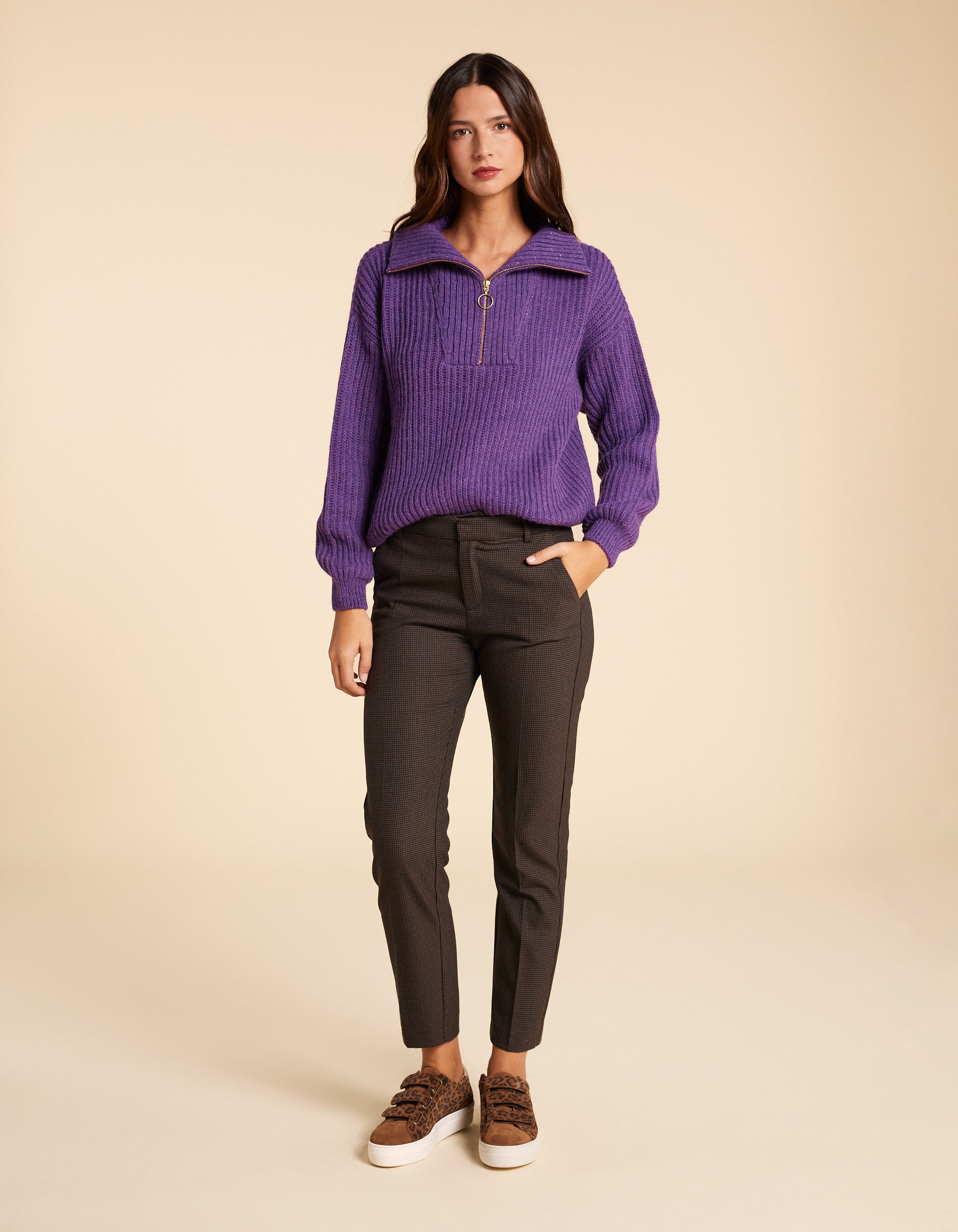 I.Code dark purple knit zip neck sweater