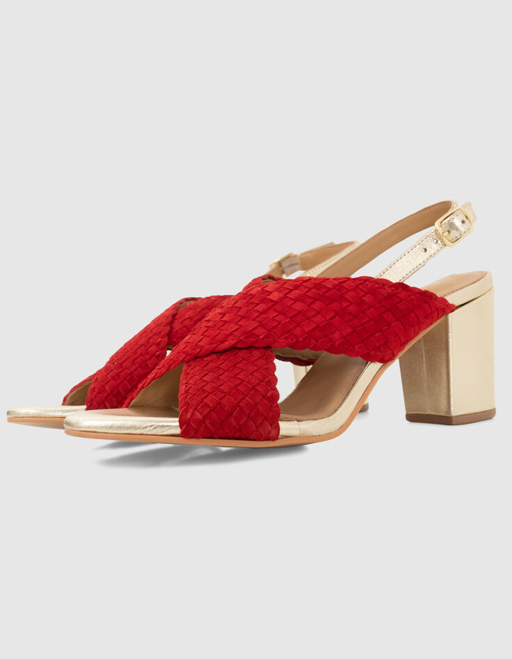 I.Code cherry woven suede and gold leather sandals-3 I.Code cherry woven suede and gold leather sandals-3