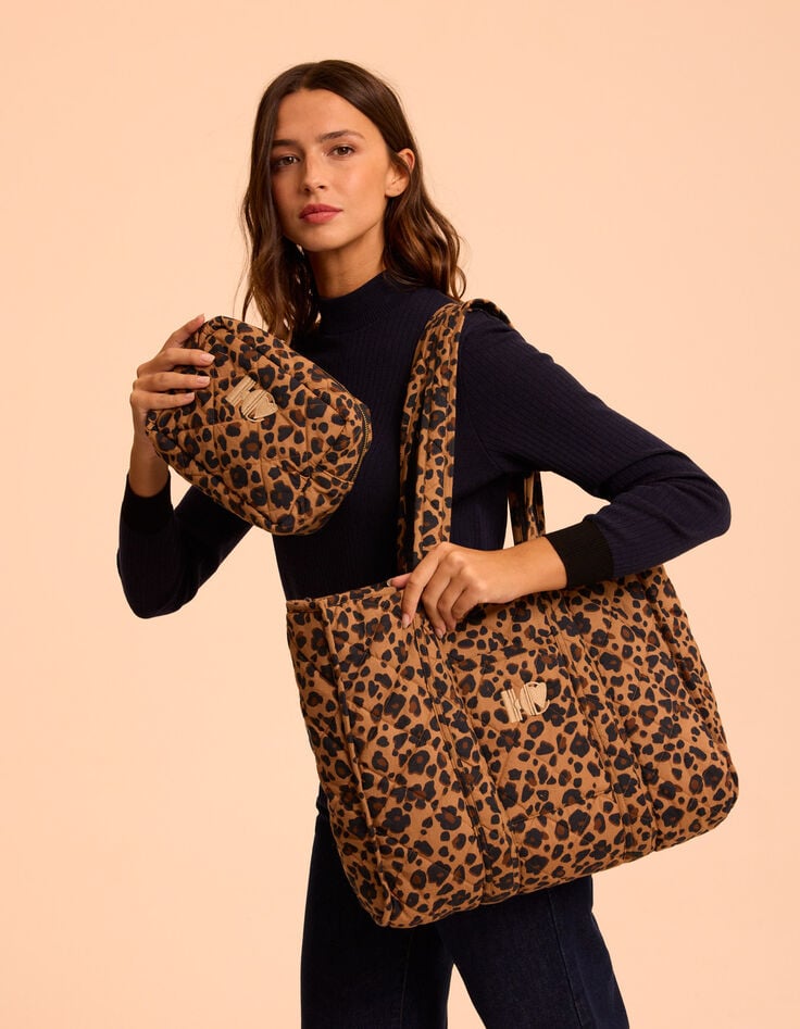 Bolso de mano marrón con estampado de leopardo I.Code-1