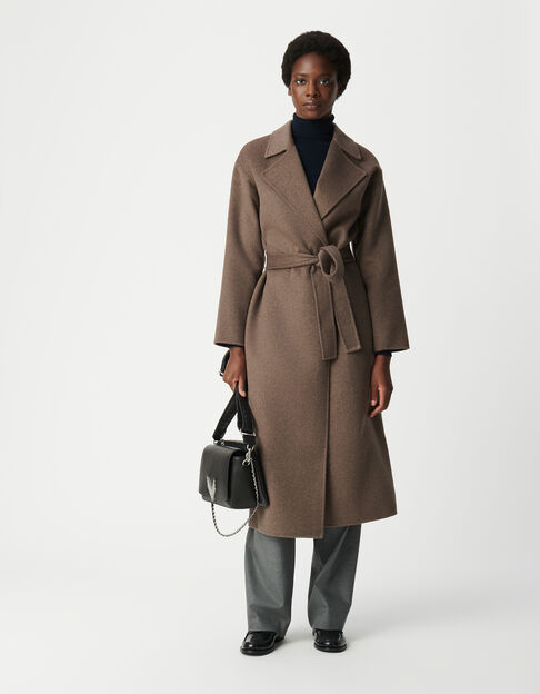 Manteau long beige ceintur&eacute; Femme - IKKS