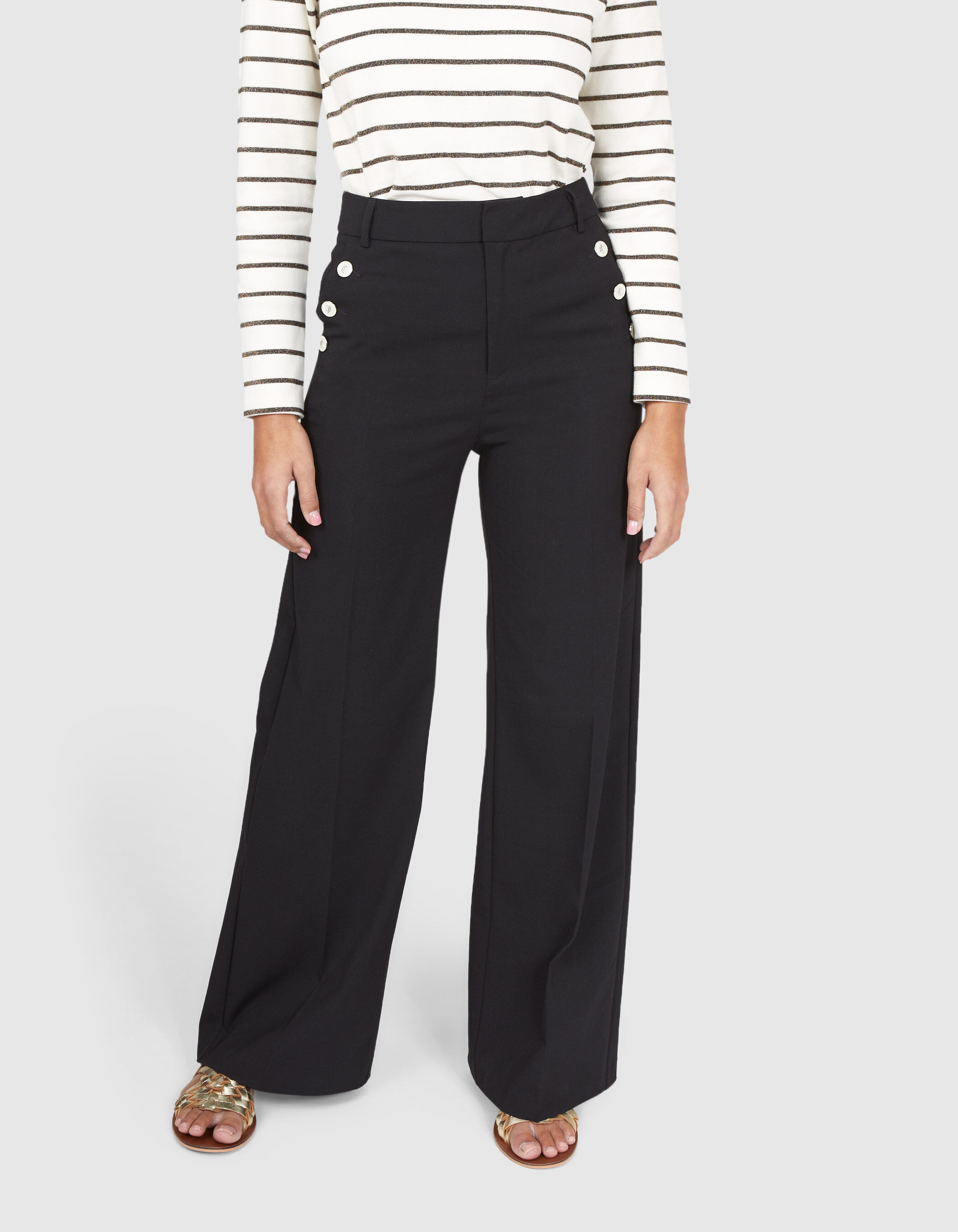 I.Code black wide leg trousers with buttons on pockets