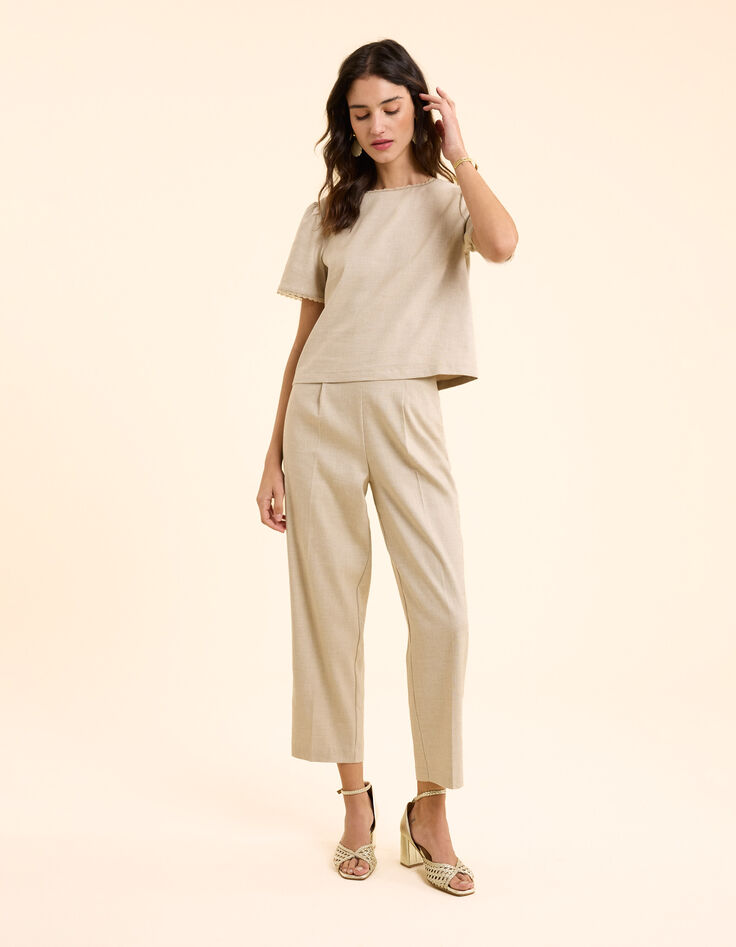 Top beige cropped boutonné I.Code-5