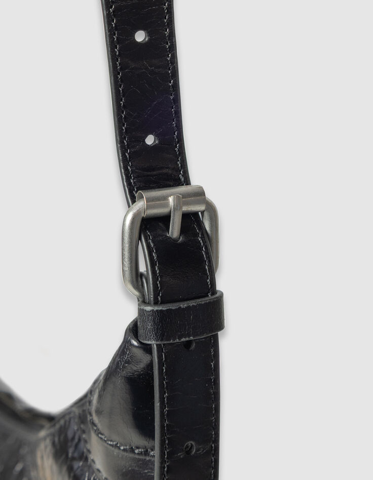 Schwarze Damenhalbmondtasche gl&auml;nzendes Allane-Leder-4