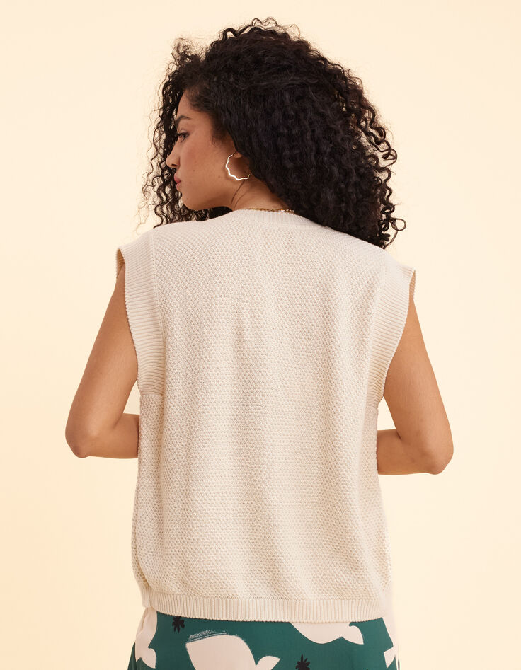 Ecru vest tricot zonder mouwen I.Code-4