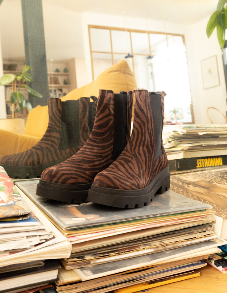 Chelsea-Stiefel braun Leder Samt Zebra-Muster I.Code-8
