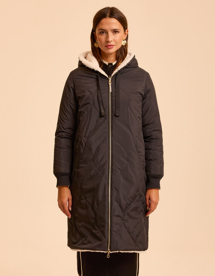Omkeerbare parka zwart nylon en ecru sherpa I.Code-2