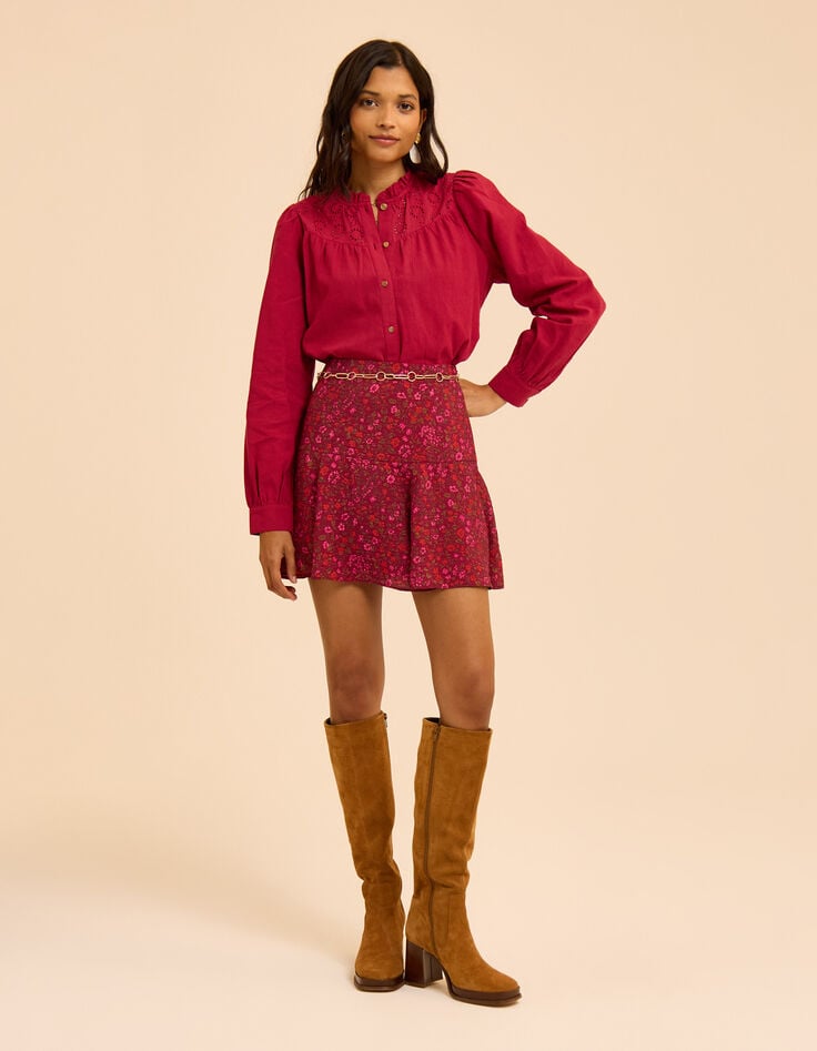Kurzer roter Rock Blumenprint I.Code-7 Kurzer roter Rock Blumenprint I.Code-7