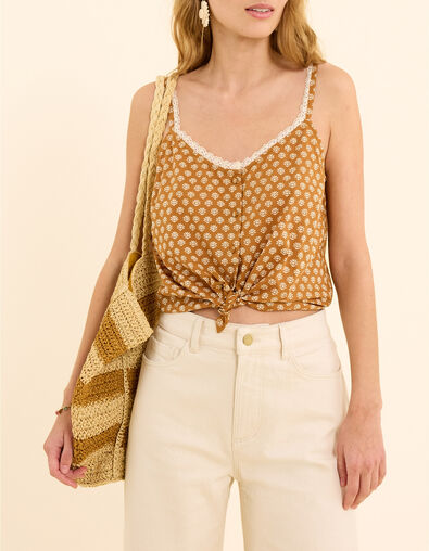Top camel imprim&eacute; floral c&oelig;ur I.Code