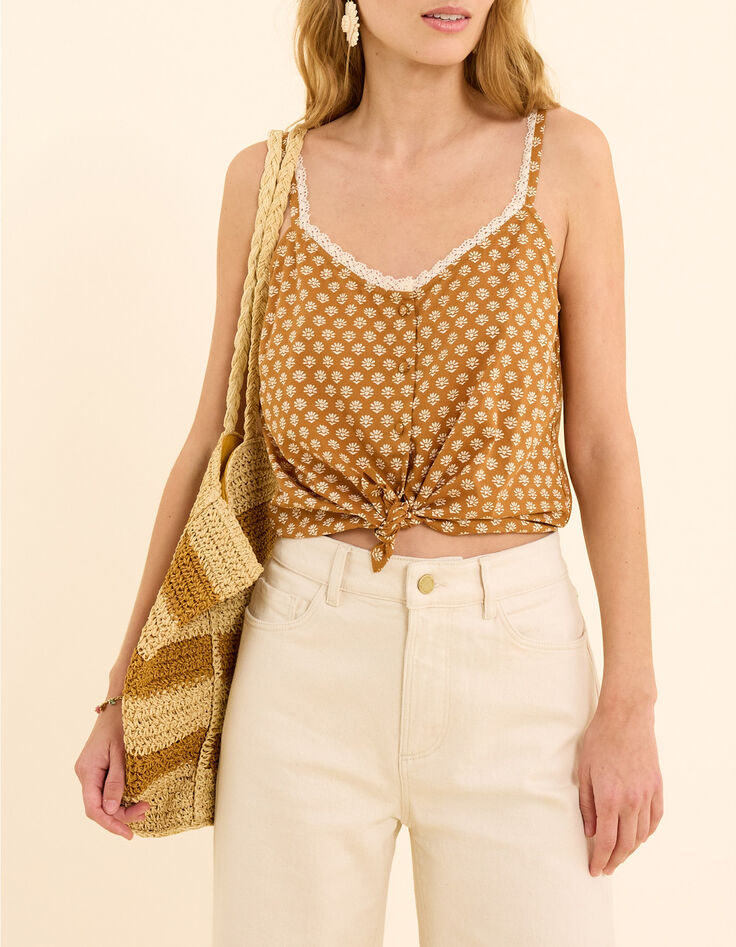 Top camel imprim&eacute; floral c&oelig;ur I.Code-1
