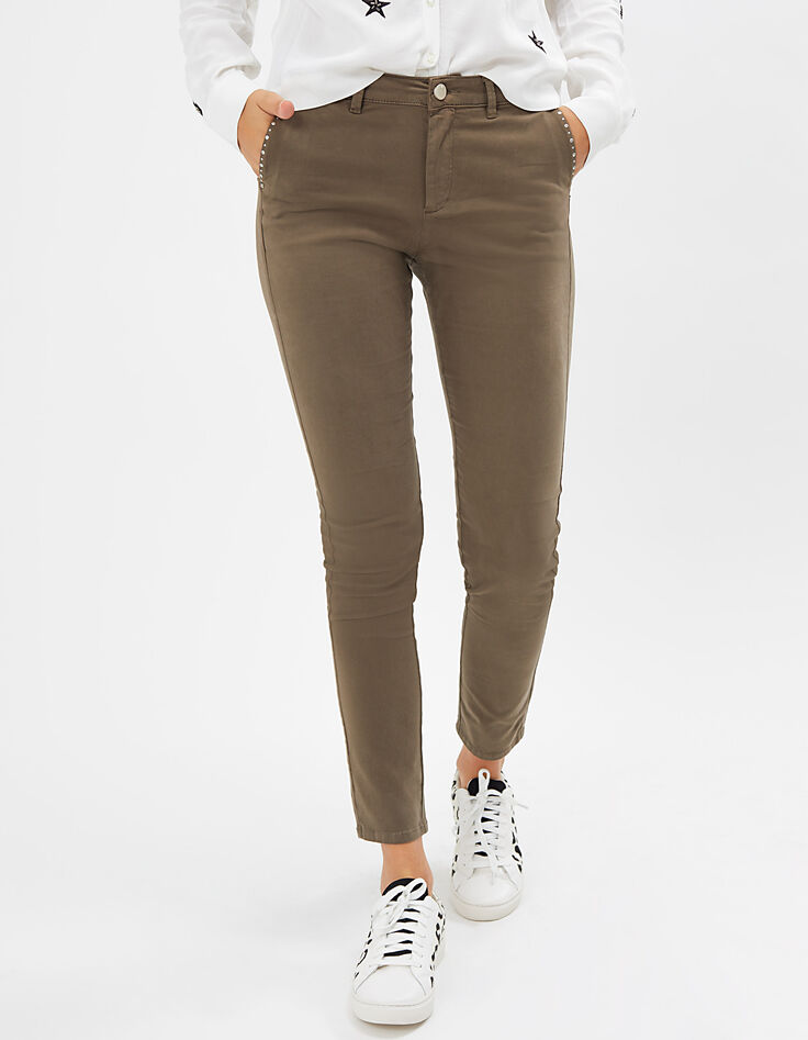 Pantalon chino kaki à studs I.Code-2