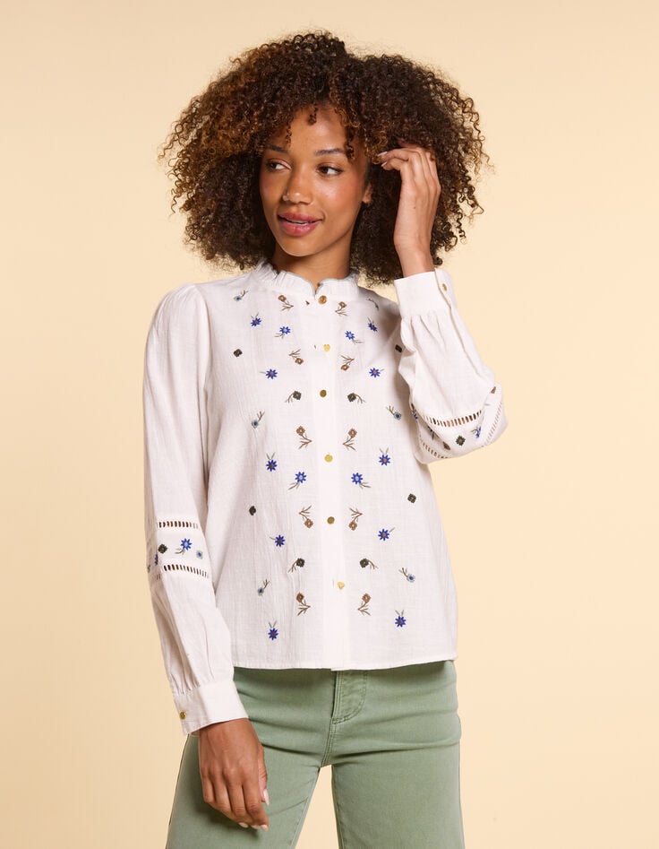 Camisa blanco roto bordados flores I.Code-5 Camisa blanco roto bordados flores I.Code-5