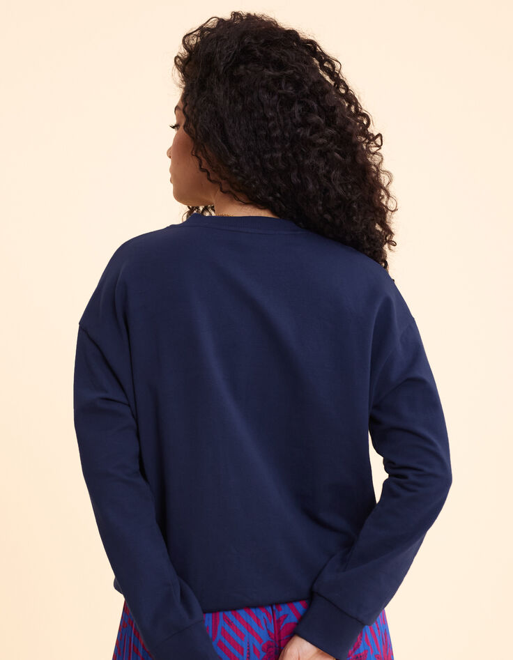 Sweat bleu monogramme flocage gomme I.Code-4