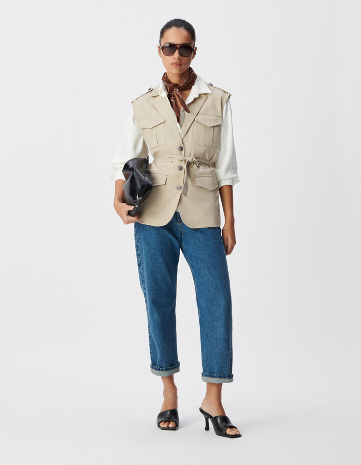 Mujer chaqueta sahariana sin mangas beige-1